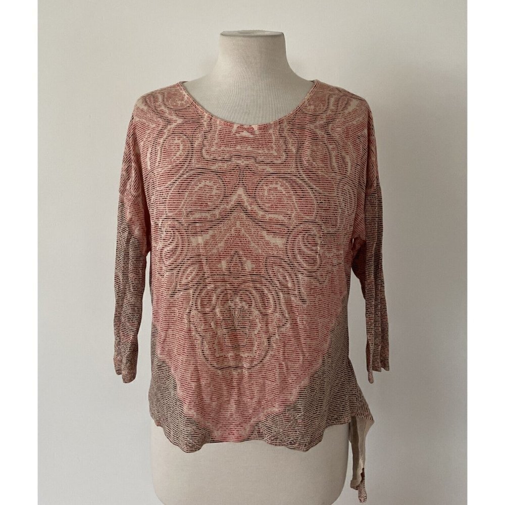 Chico’s Long Sleeve Blouse Red and Cream Stripe Size 1